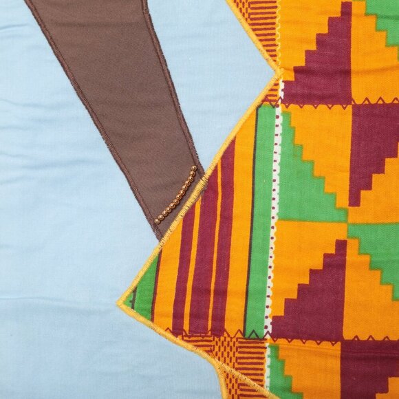 African Wall Fabric Art Scroll Tapestry Woman Ghana Africa Kente Dress Yellow - Picture 9 of 10